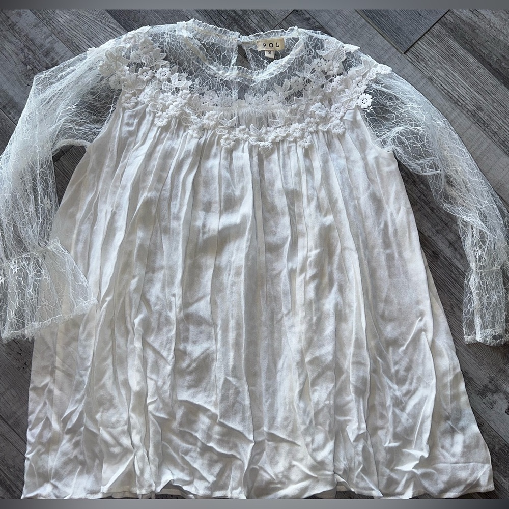 POL New Elegant White Lace Dress Tunic size small